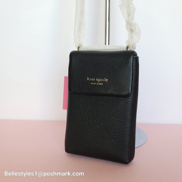 KATE SPADE Bradley North/South Pebbled Leather Phone Crossbody- Black color 🎈⭐ - Picture 4 of 16